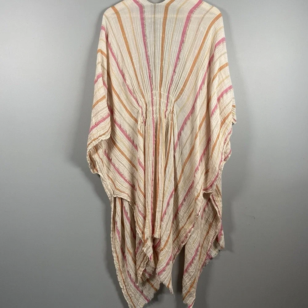 Vince Camuto Sunset Striped Gauze Kimono‎ Cover Up Metallic Accents O/S V4612328
